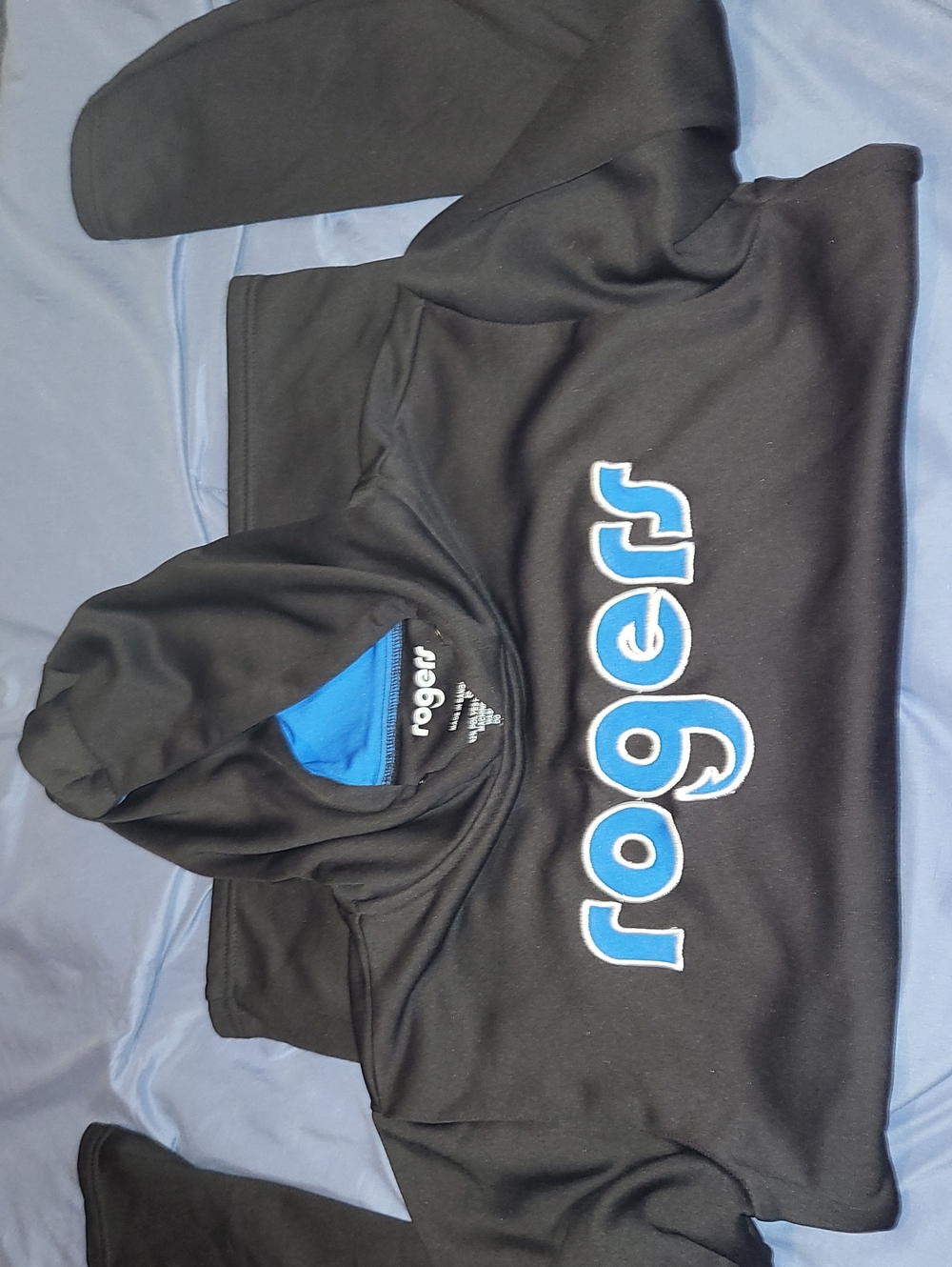 Black Mens Pullover Hoodie - Black with Blue Logo